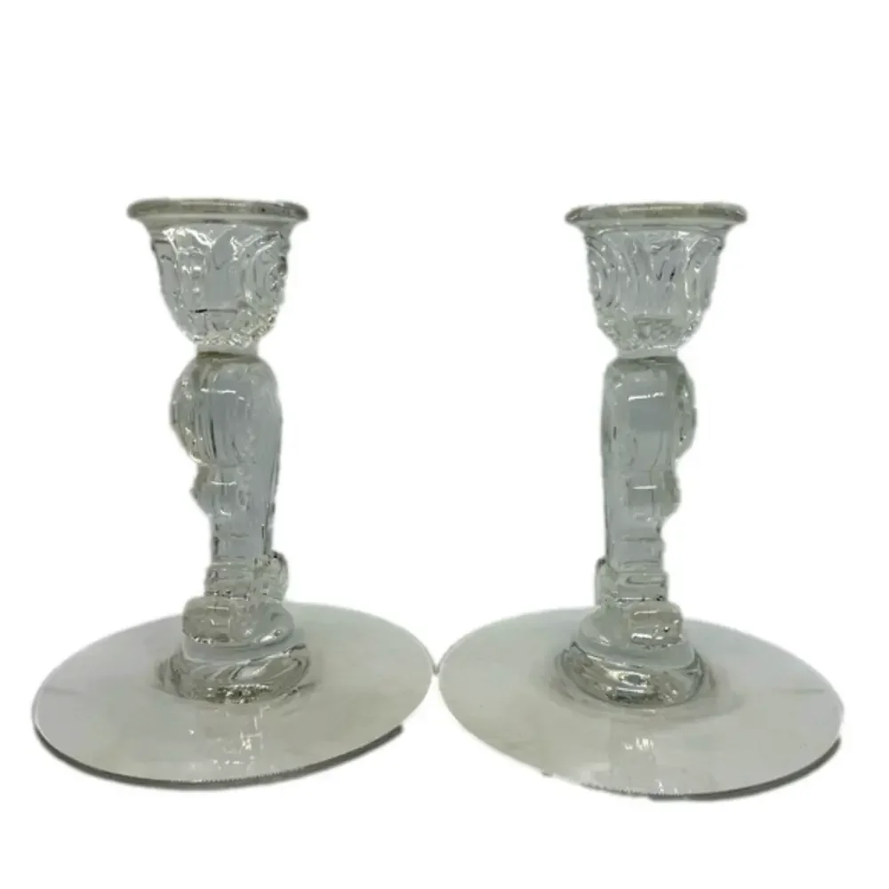 Vintage Set of 2 Fostoria Single Light Candlestick Corsage Clear
